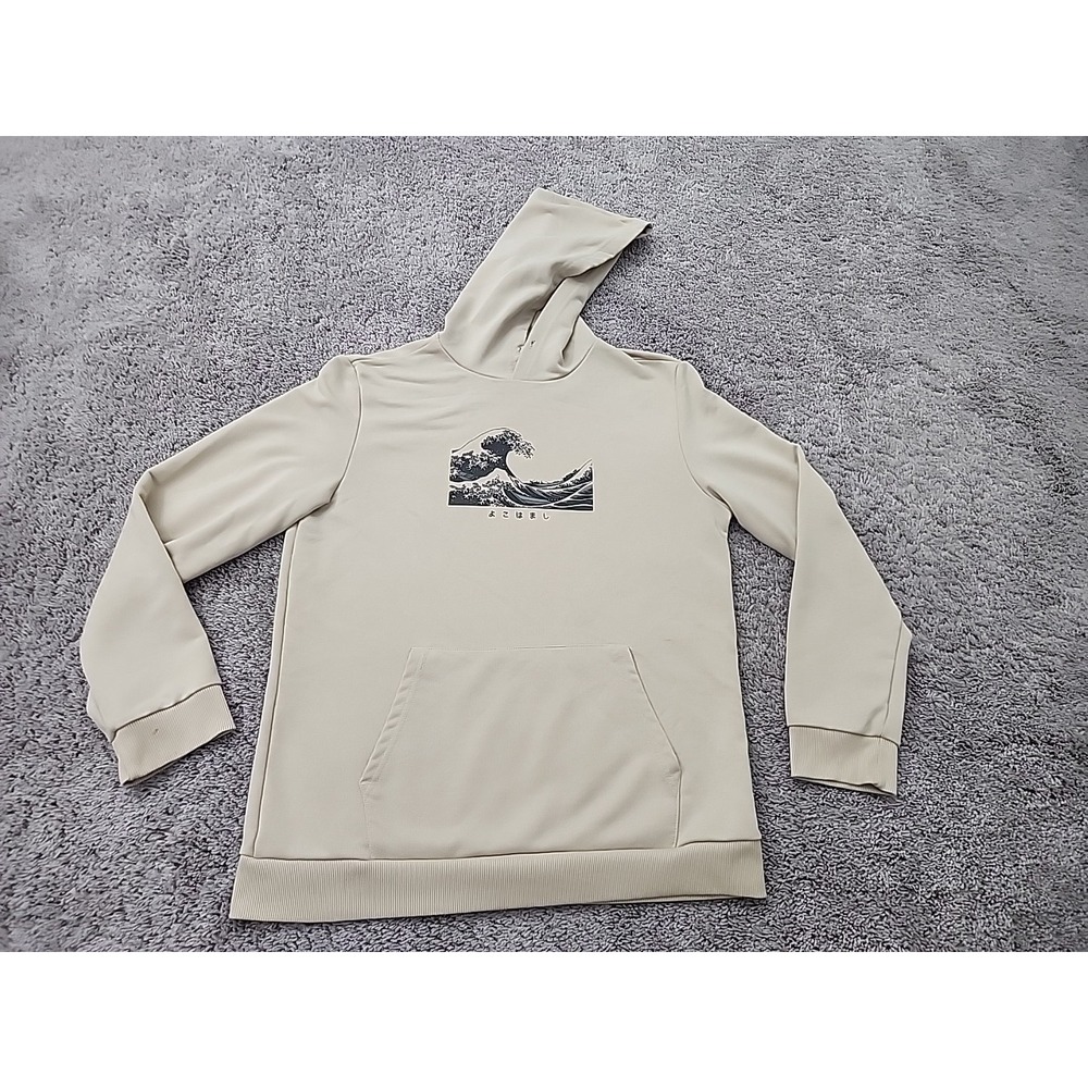 Shein Graphic Hoodie Mens L Beige Pullover Japanese Wave Art Streetwear